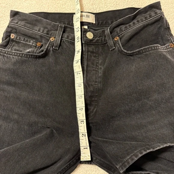 AGOLDE Lana Slice Mid-rise Straight-leg Jeans Distressed Black Gray Leg Hole - Picture 11 of 16